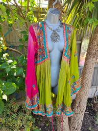 Image 11 of Sienna Glitter wrap dress - Pink and green