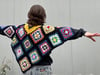 Black-Framed Granny Squares Blanket Poncho, 28” Neckline