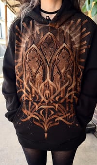 Image 2 of “Gothic Window” Calligraphy Hoodie -Handpainted bleach art on unisex hoodie - size L - 1of1