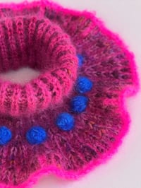 Image 4 of Sofie and Iris Dark Cherry, Strong Blue and Hot Pink Mohair Collar