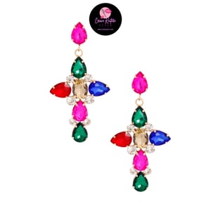 Image of Multicolored Cross Earrings
