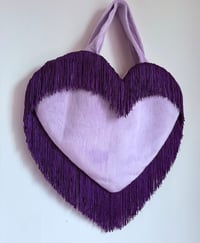Image 1 of 💜 Lilac Tassel Tote Bag – Limited Edition Teddy Fur Fringe Heart Bag ✨