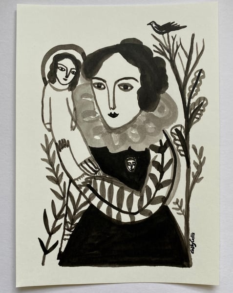 Image of innocence and experience - original ink drawing 