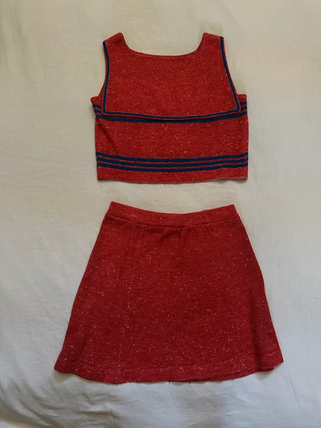 late 60s Italian knit sailor anchor 2 piece skirt set Neiman Marcus