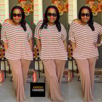 Image 1 of Mocha Stripes Pants Set (Plus)