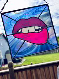 Image 2 of Pop Art Stained-Glass Lips - Hot Pink Lip Art Window Panel
