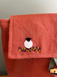 Image 5 of Fabric Shoulder Bag - Sheep on Rust Cotton Linen