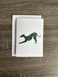Image 1 of Stretching Sighthound Greeting Card - Forest Green