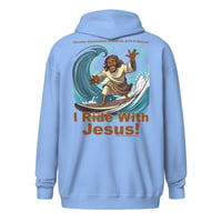 Image 2 of I Ride With Jesus Surfing Unisex heavy blend zip hoodie