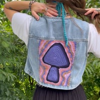 Image 1 of Mushroom Patched Cropped Denim Vest