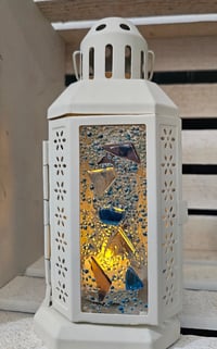 Image 5 of Large Fused Glass & Metal Lantern – 11" Tall x 5" Wide