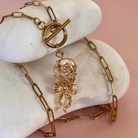 Image 4 of Glass Skull and Bow Paperclip Chain - Gold