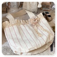 Image 5 of Vintage french Linen red and beige stripe Bucket Tote small market bag