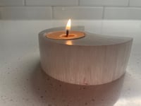 Image 2 of Moon Selenite Crystal Candle Holder + 4 Pure Beeswax Tea Light Candles