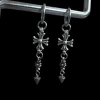 Image 4 of ♱ Alt Goth Gunmetal Spike Cross Hoops ♱