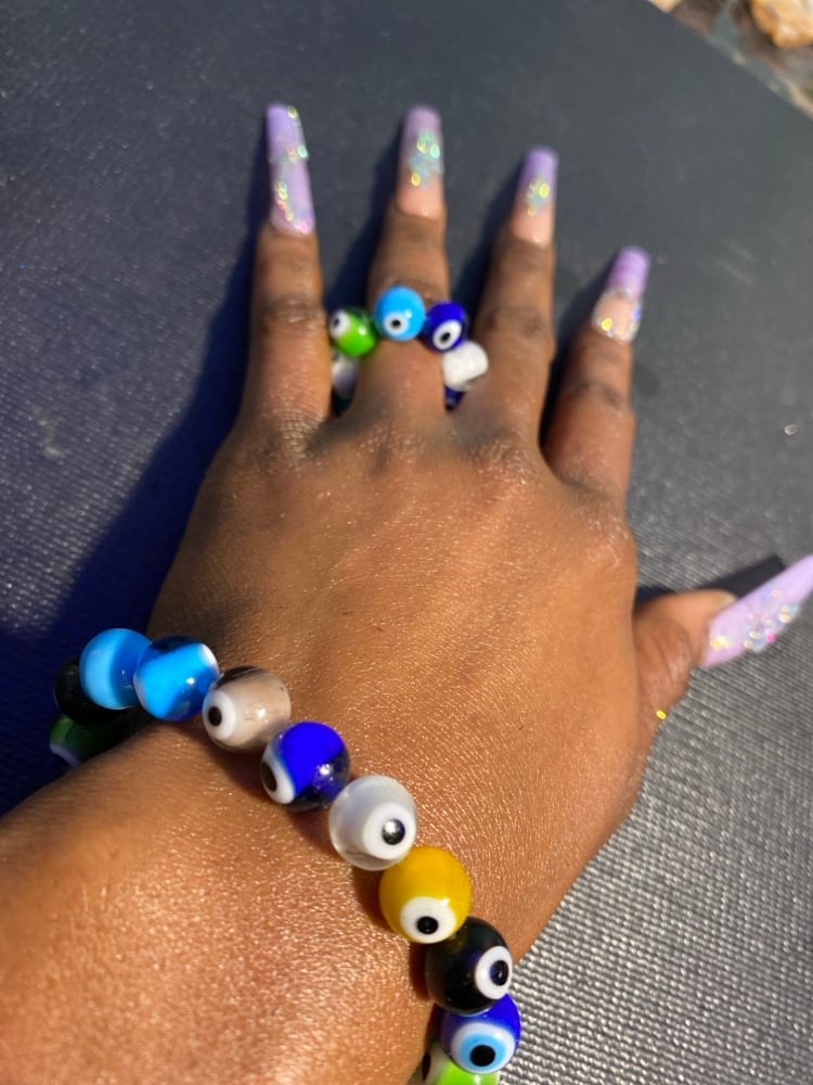 Image of Evil Eye Bracelet & Ring Beaded Set