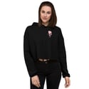 Black Crop Hoodie with Rosette and White Logo