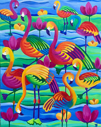 Image 1 of Fantasy Flamingos Print 