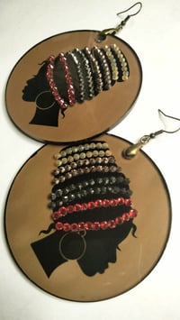 Image 1 of The Color of Black Acrylic Rhinestone Earrings | 3” Hand-Painted Sublimation