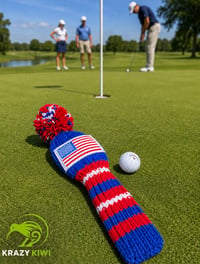 Image 4 of USA United States of America flag 4th July Independance day Custom Golf Club Cover Handknit red w...