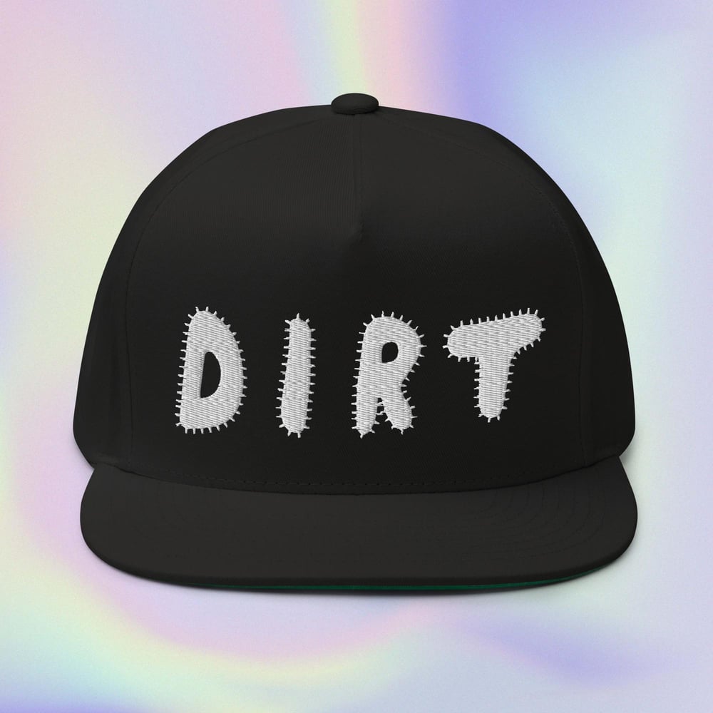 Image of DIRT Flat Bill Cap - White on Black Cotton Twill