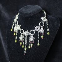 Image 2 of green glass stars and garnet multi diamond chain necklace