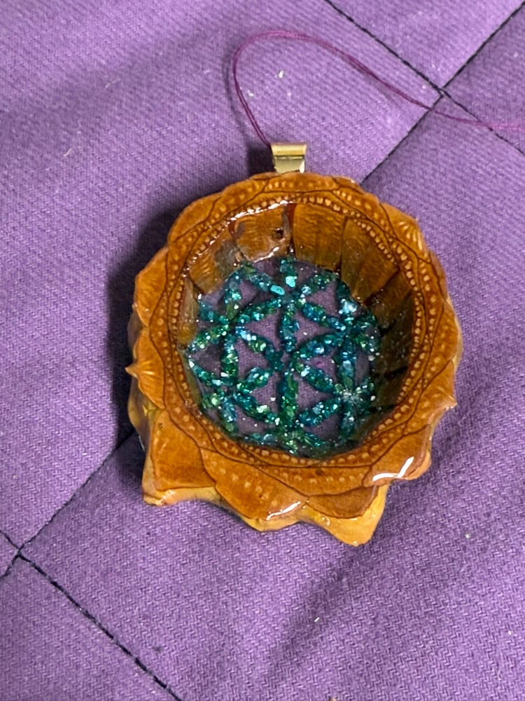 Image of Crushed Glass Flower of Life Pinecone Charm | Handmade PNW Resin Jewelry | #92