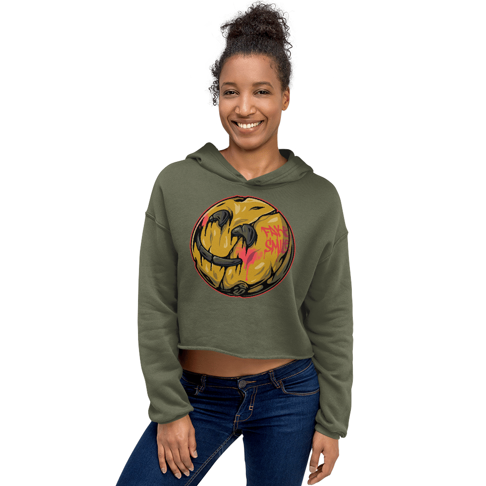 FAKE SMILE PRINTED CROP HOODIE