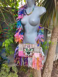 Image 1 of FRILL body cross Sari bag with ruffle -large detachable strap- Hamsa Hand 1