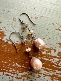 Image 1 of pinkish baroque pearl and opal earrings