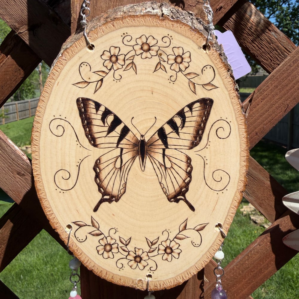 Image of divine butterfly hanging beaded wood art