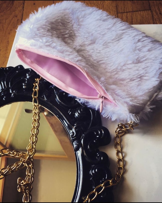 White Faux Fur Chain Purse 
