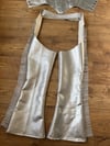 Faux silver leatherette chaps with rhinestone belt