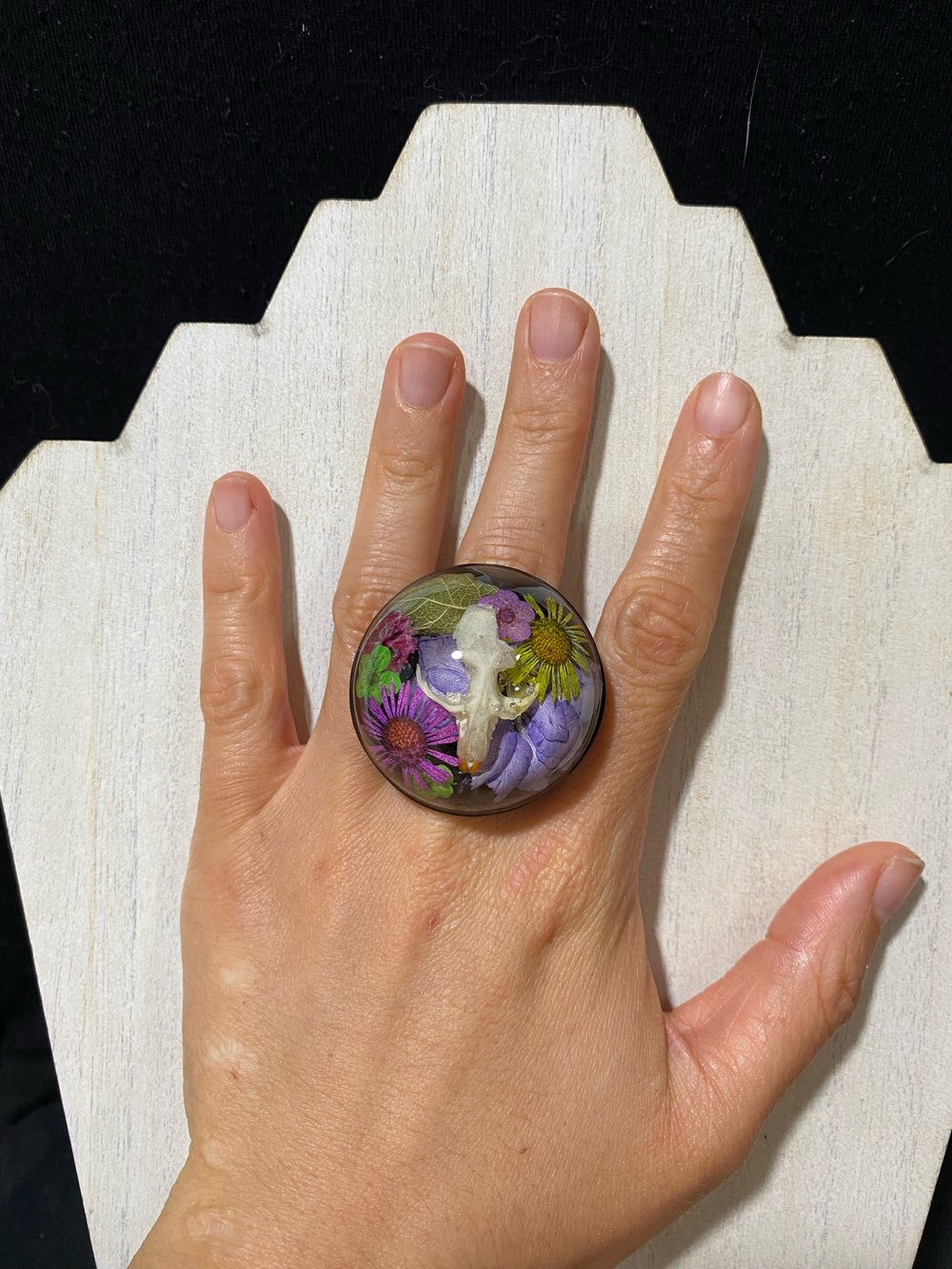 Purple Floral Skull Ring 