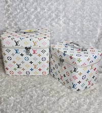 Image 1 of White colorful 2pc keepsake/travel makeup set