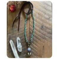 Image 2 of The Ariella Necklace - Turquoise Nuggets Clear Quartz and Dark Brown Leather