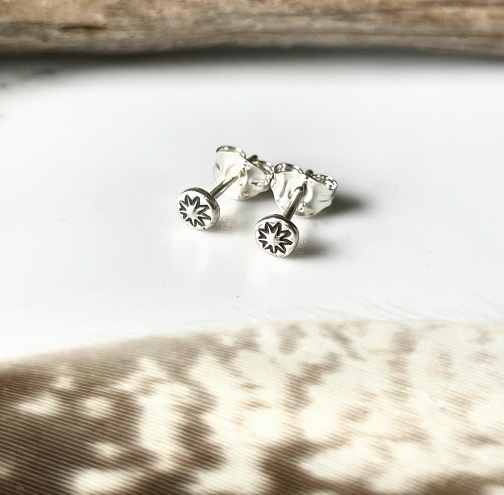 Image of Handmade Tiny Rustic Silver Star Stud Earrings 925