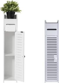 Image 1 of Bathroom Floor Cabinet – Slim Storage Unit with Doors & Shelves, 80cm Tall
