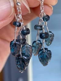 Image 5 of Moss Kyanite Gemstone Earrings, Moss Kyanite Carved Crystal Leaf Earrings, Kyanite Dangle Earrings