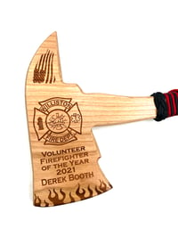 Image 3 of Firefighter Axe Award Custom Laser Engraved Cherry Wood