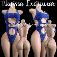 Image 2 of Crystal Royal Blue Bodysuit and Thong Set