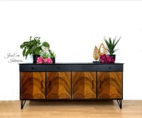 Image 1 of Vintage Mid Century SIDEBOARD / DRINKS CABINET / TV STAND in black with wooden doors 