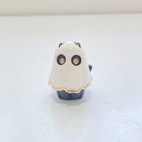 Image 1 of Glow in dark Black Kitty Cat With Ghost Mask Ceramic Figurine 