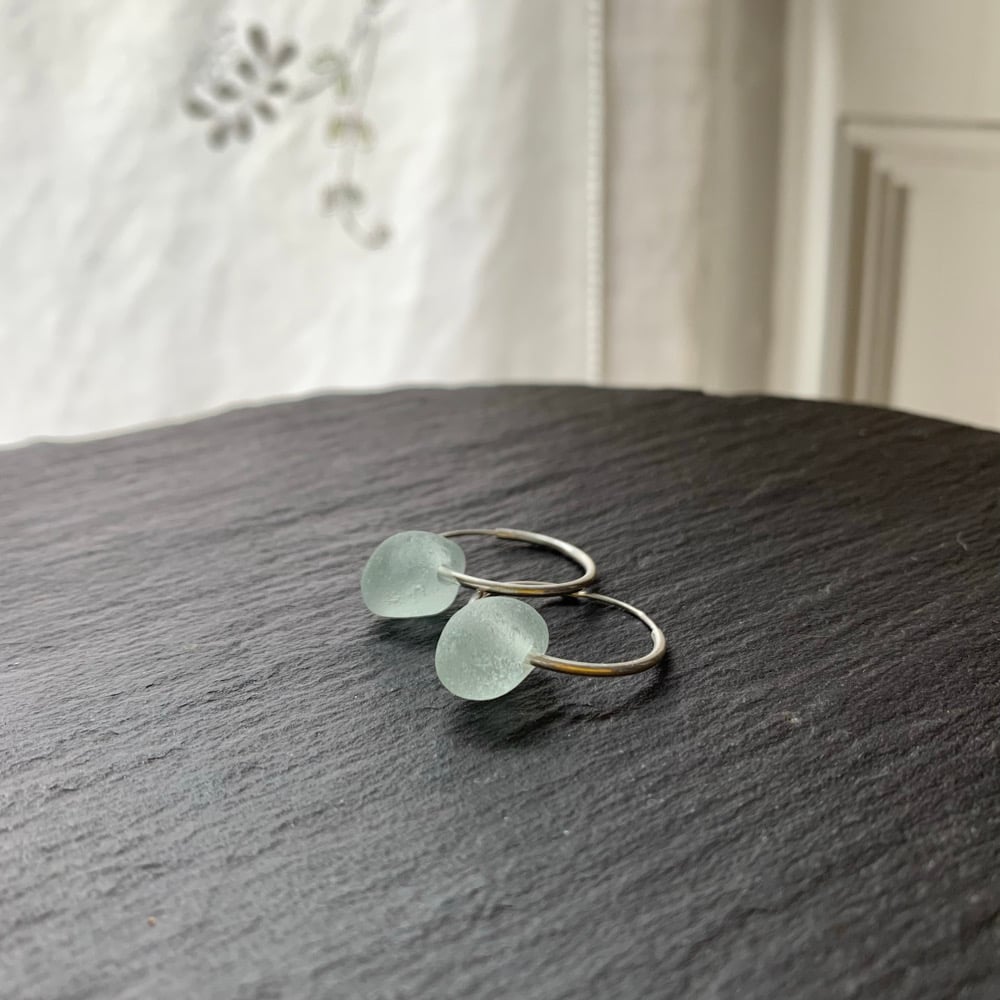 Image of Pale blue-green sea glass earrings