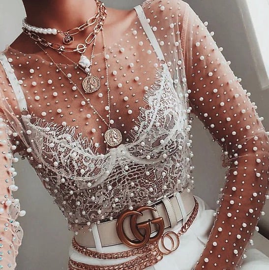 Image of Embellished Sheer Top