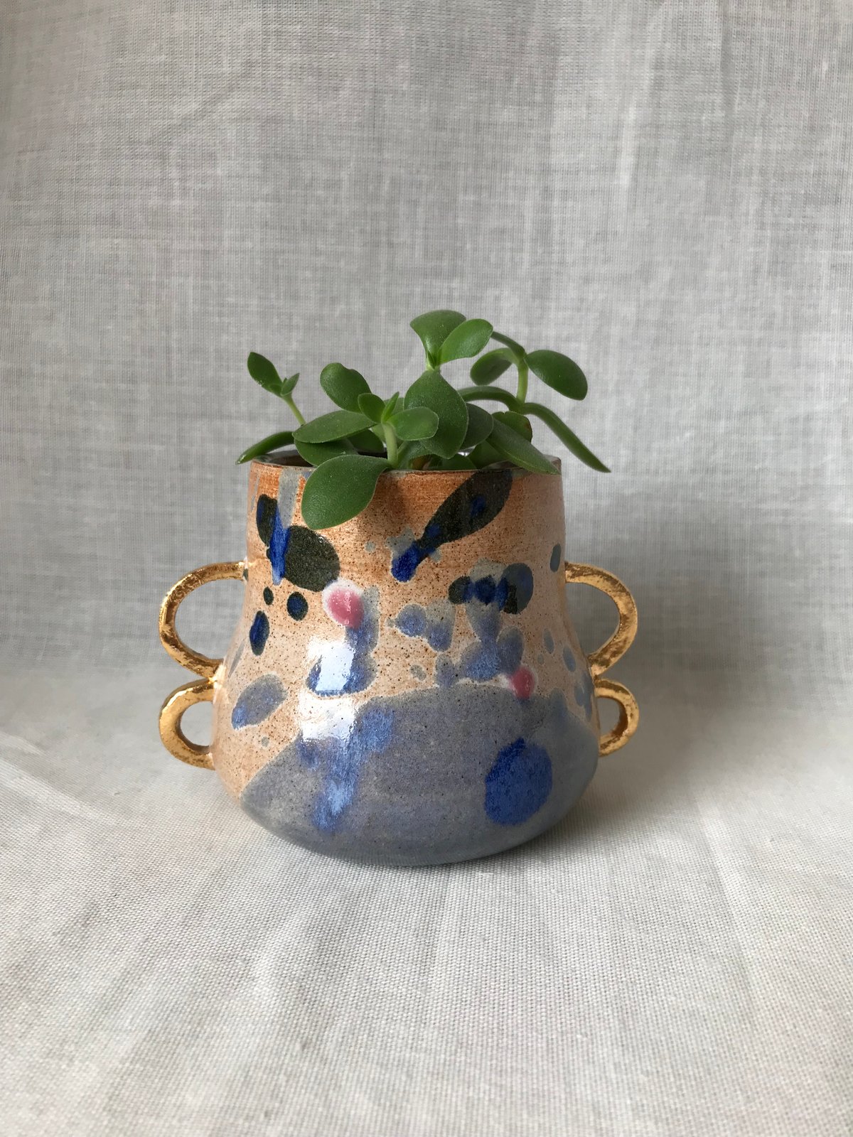 Image of Planter with gold handles 
