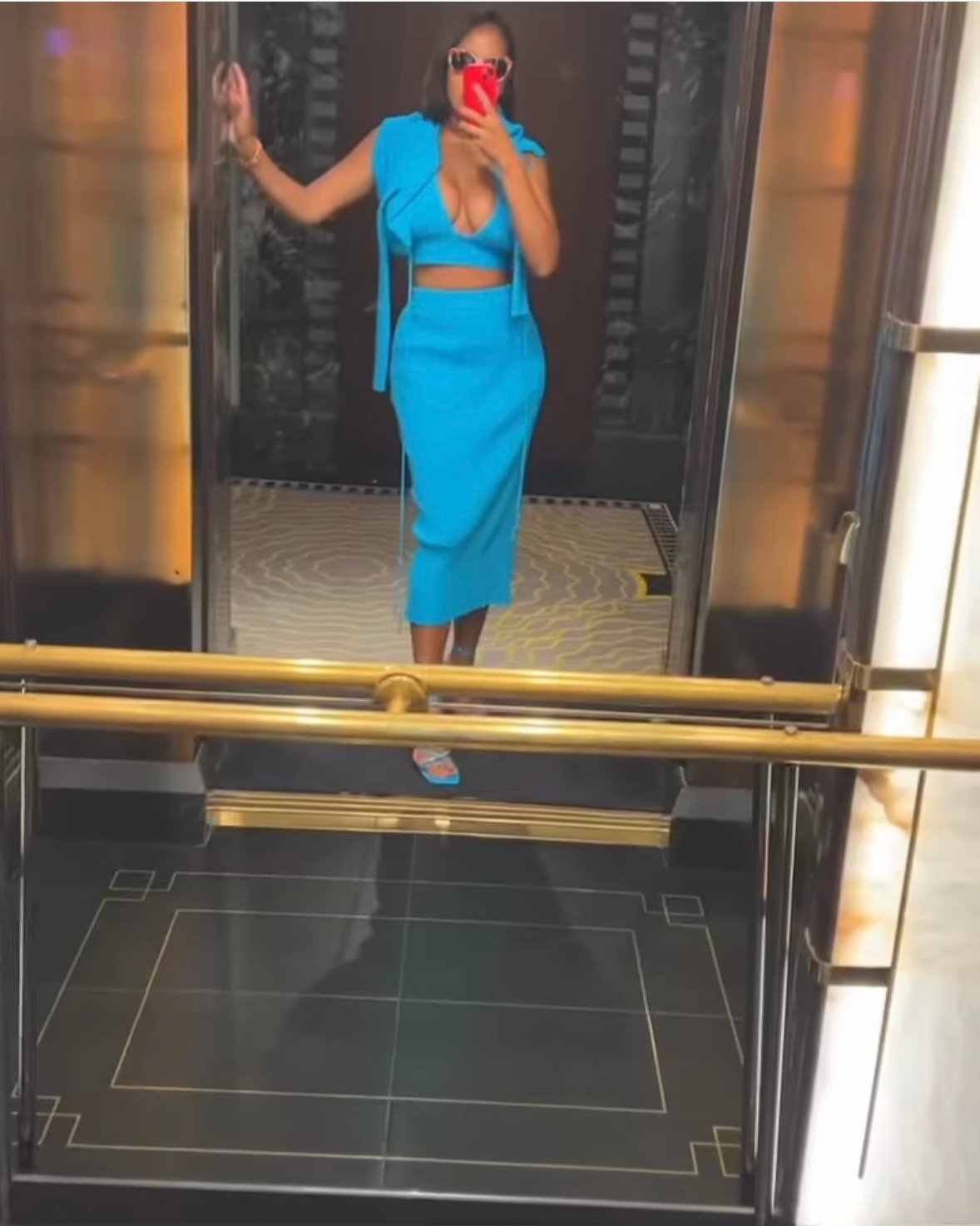 Image of ZARA TEAL RIBBED 3-PIECE SKIRT SET (M)