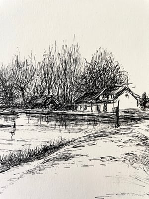 Image of VINTAGE DUTCH DRAWING: LANDSCAPE #4