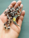 moss amethyst necklace with carabiner and crescent moon pendant