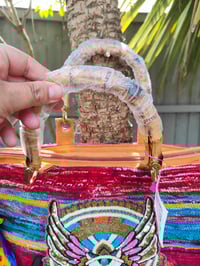 Image 3 of Frill sari tote beach bag bamboo Handles no two the same